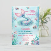 Chique waterverf turquoise zeemeermin staart verja kaart (Staand voorkant)