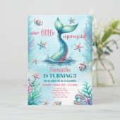 Chique waterverf turquoise zeemeermin staart verja kaart (Staand voorkant)