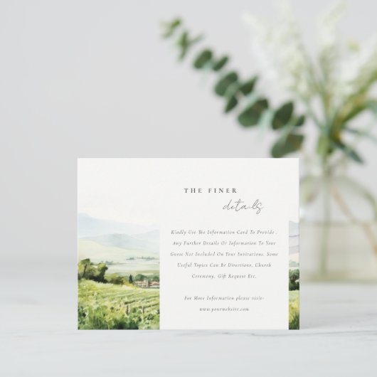 Chique Waterverf Wijngaard Landschap Trouwdetail Informatiekaartje (Staand voorkant)