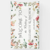 Chique Waterverf Wilde Bloemen Bruiloft Spandoek (Verticaal)