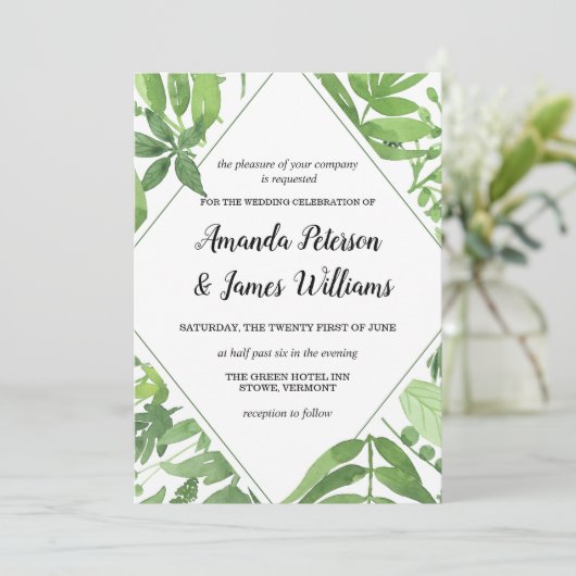 Chique Waterverf wilde weide groene diamant bruilo Kaart (Staand voorkant)