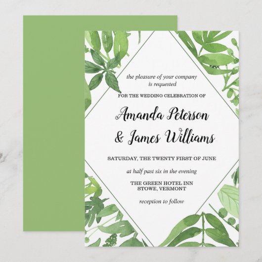 Chique Waterverf wilde weide groene diamant bruilo Kaart (Voorkant / Achterkant)