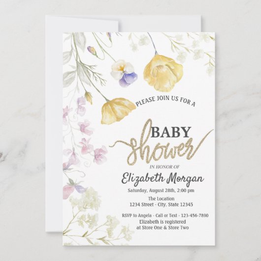 Chique Waterverf Wildflower Botanisch Baby shower Kaart (Voorkant)