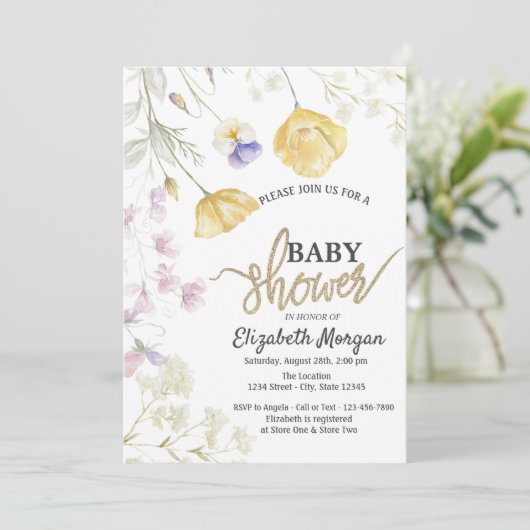 Chique Waterverf Wildflower Botanisch Baby shower Kaart (Staand voorkant)
