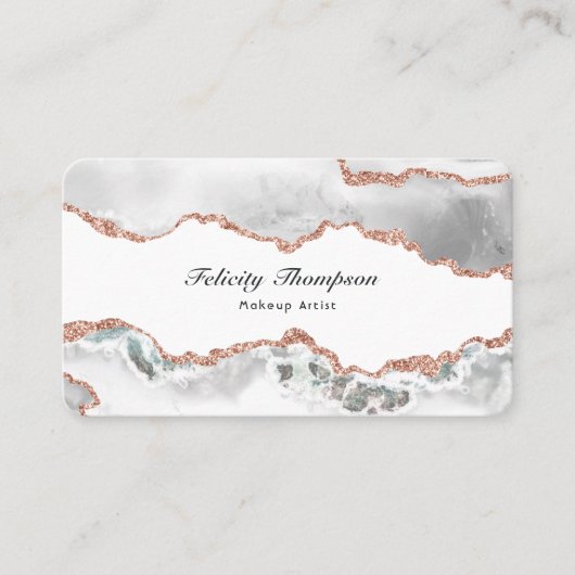 Chique Waterverf Wit en Roos Gouden Agaat QR Code Visitekaartje (Voorkant)