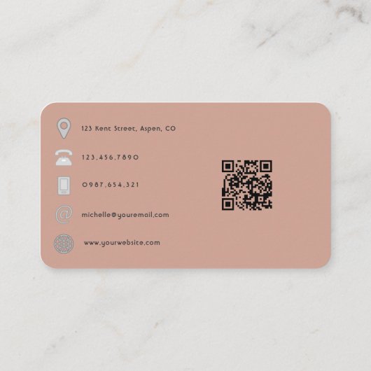 Chique Waterverf Wit en Roos Gouden Agaat QR Code Visitekaartje (Achterkant)