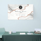 Chique Waterverf Wit en Roze Goud Agate Zakelijk Spandoek (Beurs)