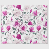 Chique Waterverf Wit Heet Roze Magnolia's Patroon Cadeaupapier (Vlak)