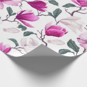 Chique Waterverf Wit Heet Roze Magnolia's Patroon Cadeaupapier (Hoek)
