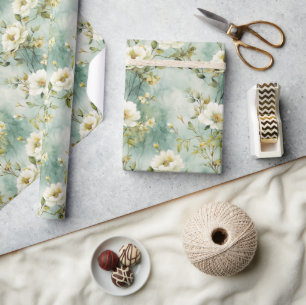 Chique Waterverf witte wilde bloemen groen geblade Cadeaupapier