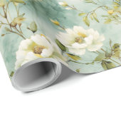 Chique Waterverf witte wilde bloemen groen geblade Cadeaupapier (Rol Hoek)