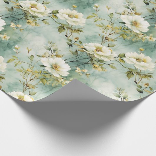 Chique Waterverf witte wilde bloemen groen geblade Cadeaupapier (Hoek)