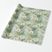 Chique Waterverf witte wilde bloemen groen geblade Cadeaupapier (Uitgerold)