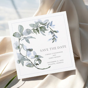 Chique waterverf zachte blauwe salie groene bloem save the date