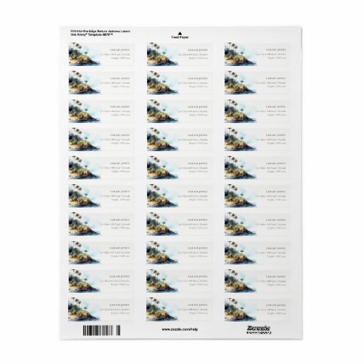 Chique Waterverf Zeegezicht Palm Tree Island Adres Etiket (Full Sheet)