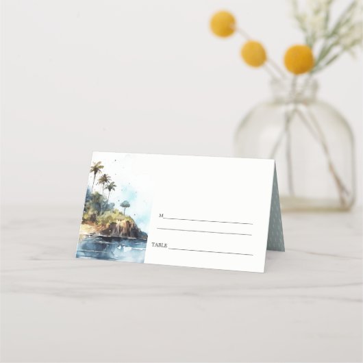 Chique Waterverf Zeelandschap Palmboom Eiland Brui Plaatskaartje (Achterkant)