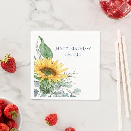 Chique Waterverf Zonnebloem Bloemen Verjaardagsser Servet (Insitu)