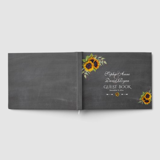 Chique Waterverf Zonnebloemen Krijtbord Trouwen Gastenboek (Volledig)