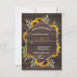 Chique Waterverf Zonnebloemen Oude Schuur Bruiloft RSVP Kaartje