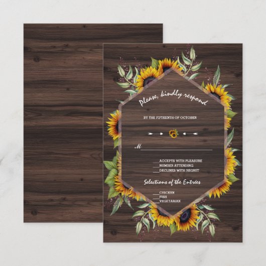 Chique Waterverf Zonnebloemen Oude Schuur Bruiloft RSVP Kaartje (Voorkant / Achterkant)