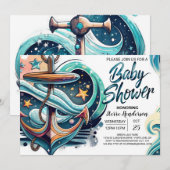 Chique Waves Anker Baby shower Kaart (Voorkant / Achterkant)