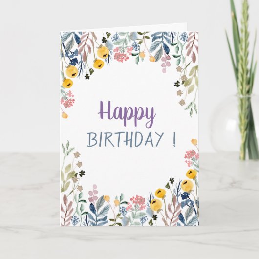 Chique Weide Bloemen Verjaardag Kaart (Voorkant)