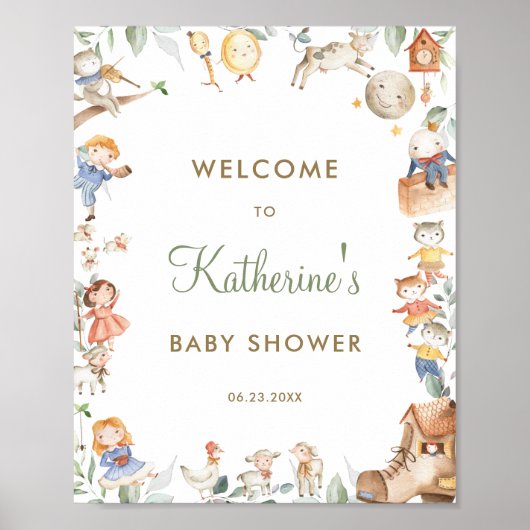 Chique Welkomstbord met kinderrijmpje voor baby sh Poster (Voorkant)