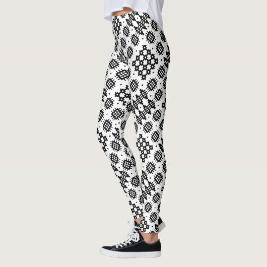 Chique Welsh Faux Tapestry Zwart-wit Patroon Leggings (Links)