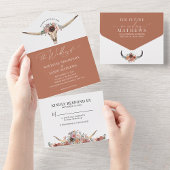 Chique Western Boheemse Bloemen Koe Schedel Bruilo All In One Uitnodiging