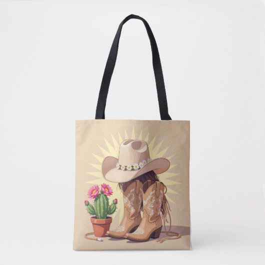 Chique Western Cowgirl – Leuk & Speels Gen Z Tote Bag (Voorkant)