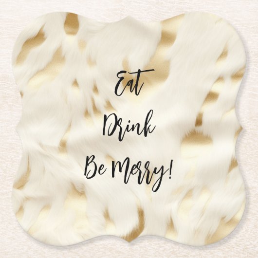 Chique Western Goud Wit Cream Koeienhuid Kartonnen Onderzetters (Voorkant)