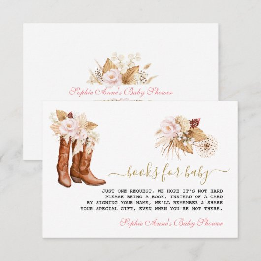 Chique westernlaarzen Cowgirl-boek voor babyshower Informatiekaartje (Voorkant / Achterkant)