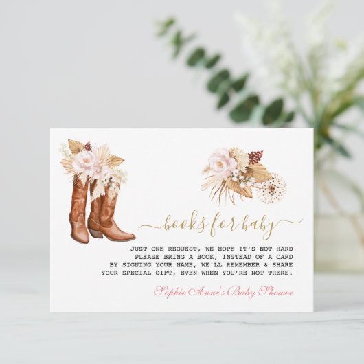 Chique westernlaarzen Cowgirl-boek voor babyshower Informatiekaartje (Staand voorkant)