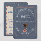 Chique westernlaarzen hoed denim eindexamen uitnod kaart (Voorkant / Achterkant)