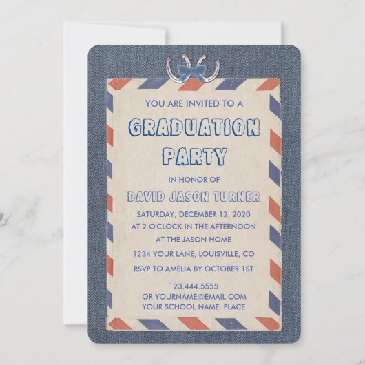 Chique westernlaarzen hoed denim eindexamen uitnod kaart (Achterkant)