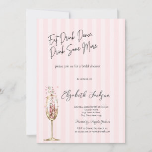 Chique wijn glas confetti roze gestreept  kaart