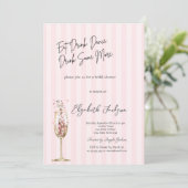 Chique wijn glas confetti roze gestreept  kaart (Staand voorkant)