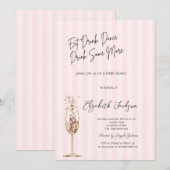 Chique wijn glas confetti roze gestreept  kaart (Voorkant / Achterkant)