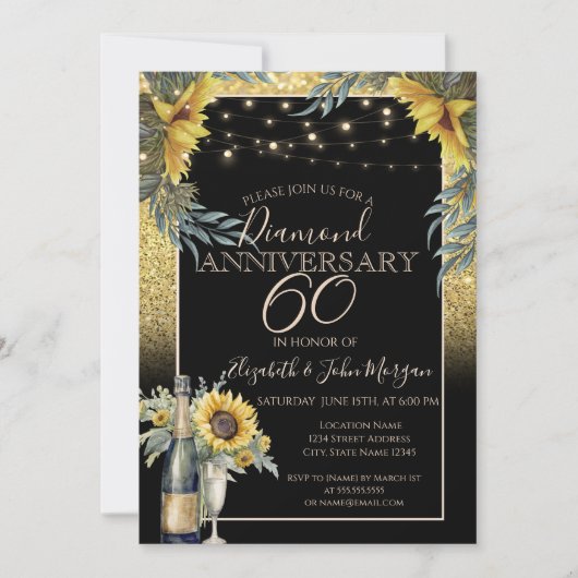 Chique wijn, Glas, Zonnebloemen Jubileum Kaart (Voorkant)