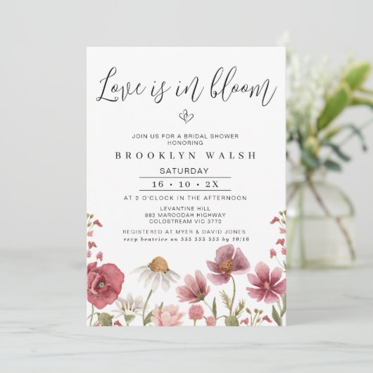 Chique Wildbloemen Liefde is in Bloom Vrijgezellen Kaart (Staand voorkant)