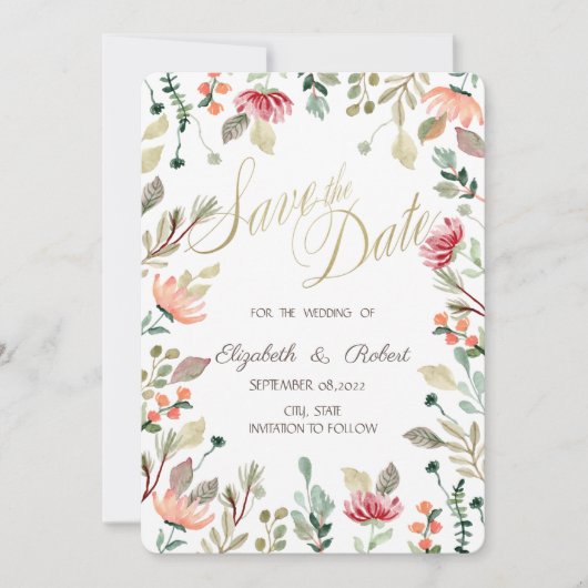 Chique Wilde Bloem Bewaar De Datum Save The Date (Voorkant)