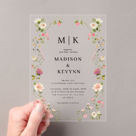 Chique Wilde Bloem Bruiloft Acryl Uitnodigingen (Insitu (Draagbaar))