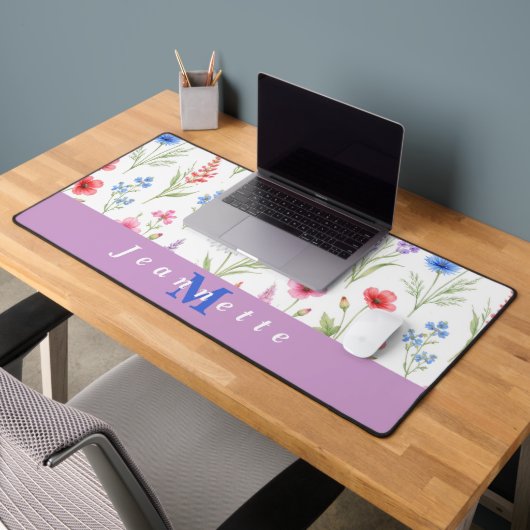 Chique Wilde Bloem Florale Monogram Naam Bureaumat (Kantoor 2)