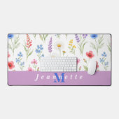 Chique Wilde Bloem Florale Monogram Naam Bureaumat (Keyboard & Muis)