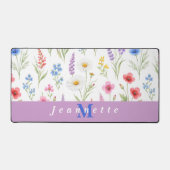 Chique Wilde Bloem Florale Monogram Naam Bureaumat (Voorkant)