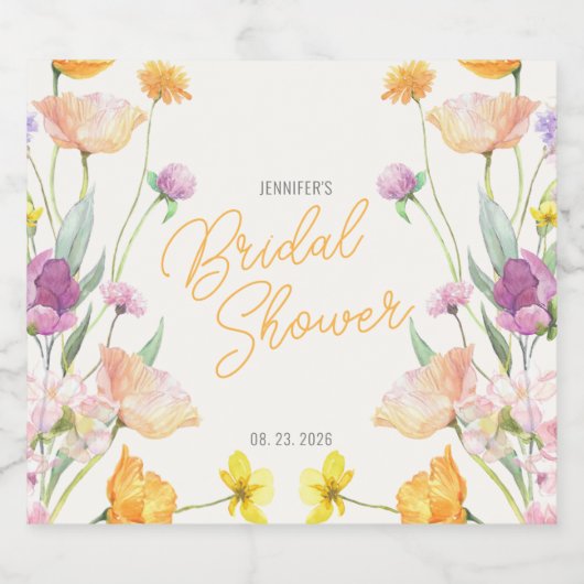 Chique Wilde Bloem Script Bruiloft Feest Sparkling Wijnetiket (Enkel label)