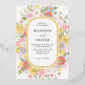 Chique wilde bloemen bloemengoud Waterverf bruilof Folie Uitnodiging (Voorkant)