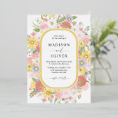 Chique wilde bloemen bloemengoud Waterverf bruilof Folie Uitnodiging (Staand Voorkant)