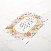 Chique wilde bloemen bloemengoud Waterverf bruilof Folie Uitnodiging (Gedraaid)