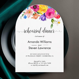 Chique wilde bloemen bruiloft repetitie diner boog kaart